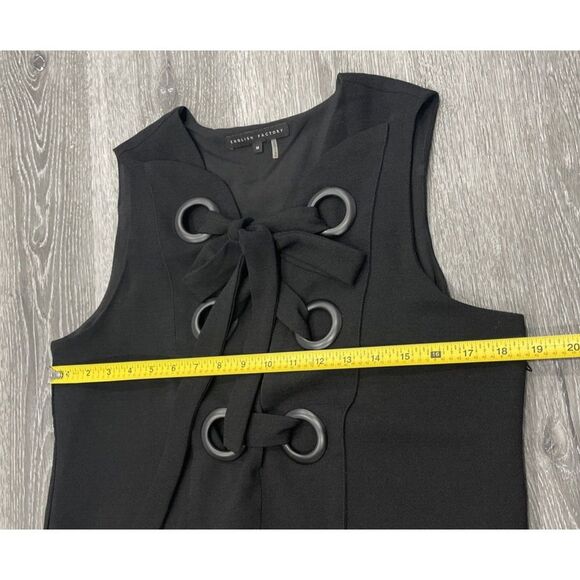 English Factory Lace Up Front Dress Black Sleeveless Dress Shift Classic Size M - Picture 13 of 14